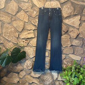 Stretchy button fly flare high rise jeans